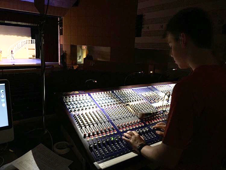  Wujek working the audio board during a dress rehearsal for the upcoming musical “The Sound of Music”. Wujek estimates that over the course of his high school career he has worked tech on close to fifteen shows. Photo Courtesy of Luke Wujek.
