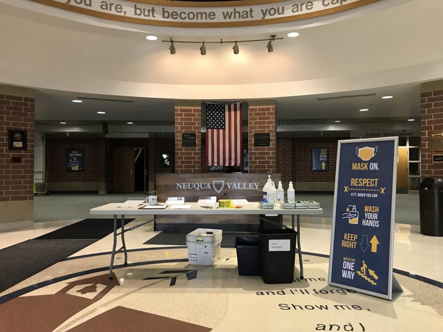 Neuqua recently held an SAT on October 3rd for anyone who could sign up in time. Students had to affirm they had no COVID-19 symptoms or have been in contact with anyone who has. The front desk was covered in various sanitation items, and hall monitors were around to ensure social distancing.