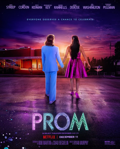 The Prom movie poster depicts a same sex couple hand in hand.