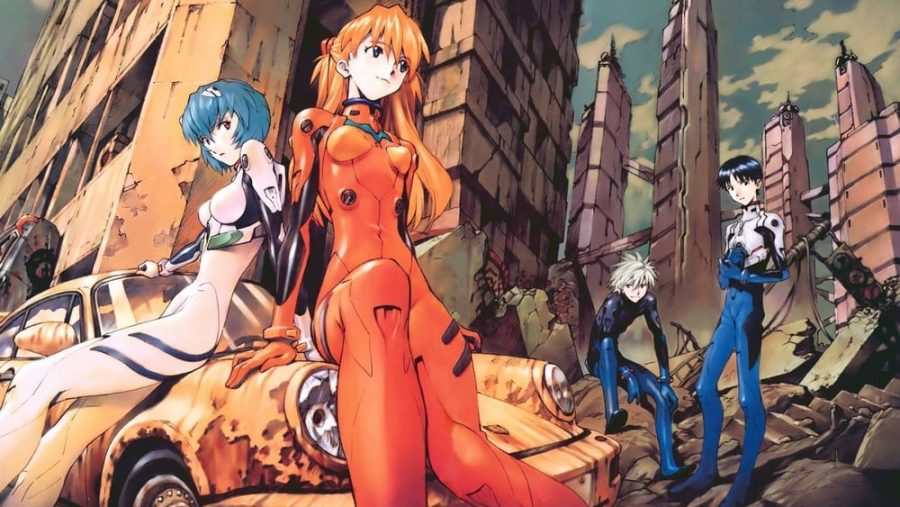 From left to right: Rei Ayanami, Asuka Langley-Soryu, Kaworu Nagisa and Shinji Ikari, the main characters of “Evangelion.”