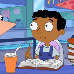 Baljeet, the token Indian character from the popular childrens animated series Phineas and Ferb pictured profusely studying. 