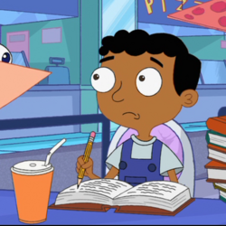 Baljeet, the token Indian character from the popular children's animated series "Phineas and Ferb" pictured profusely studying. 