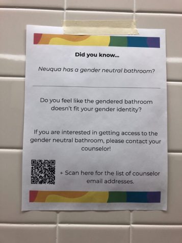 These signs are up in every bathroom, introducing students to the gender neutral bathrooms and giving  counselors information