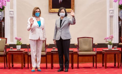 Nancy Pelosi and Taiwanese President Tsai Ing-wen stand together for a photo.