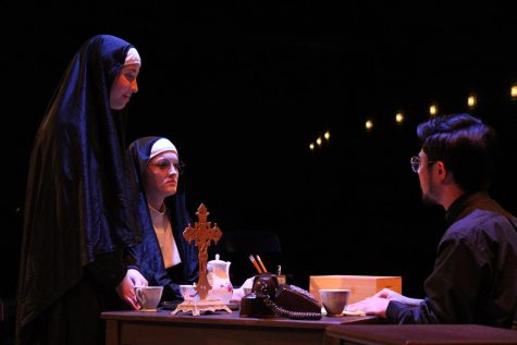 Sister Aloysius and Sister James discussing an important matter with Father Flynn