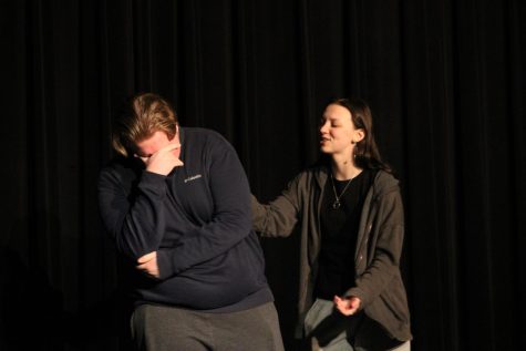 Addie Dobry and Quinn Hannon starting off the saturday cast rehearsal by performing their piece about siblings