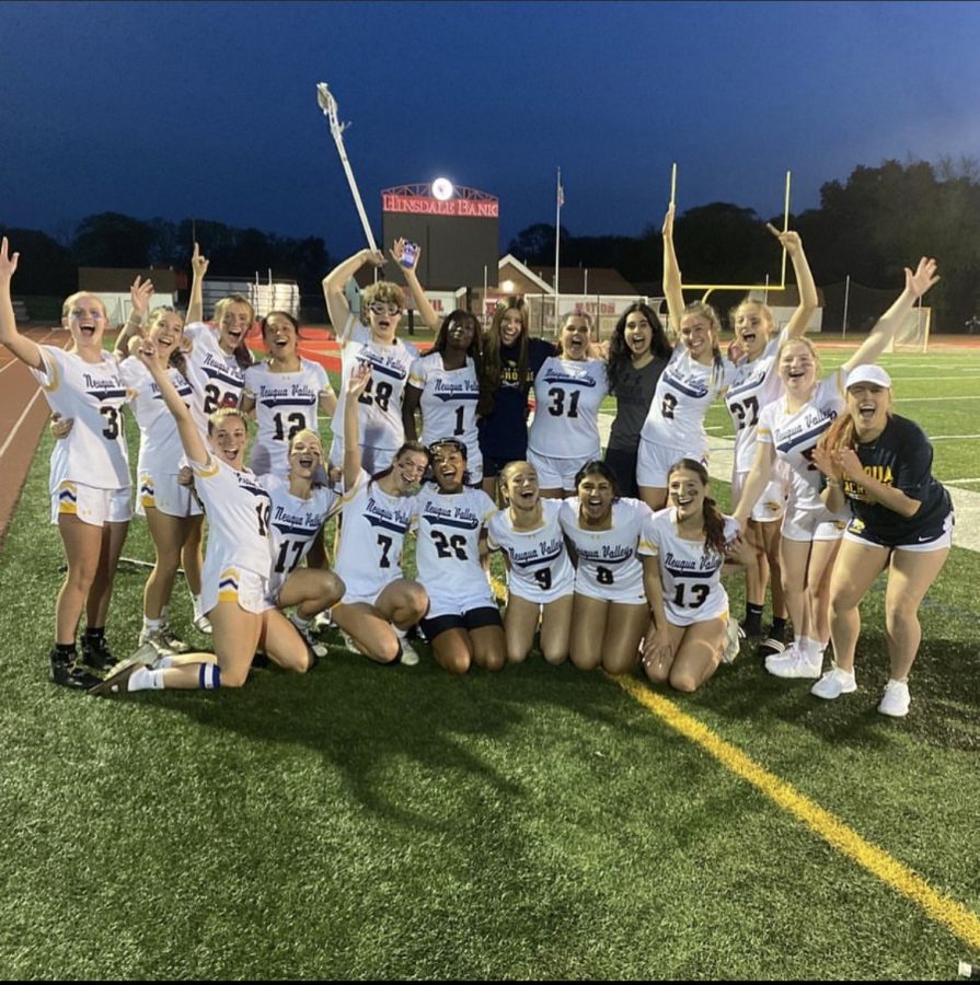 Neuqua Valley Varsity Lacrosse Team celebrates a win this season