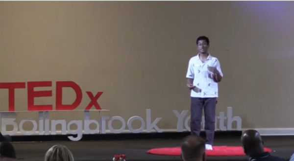 Neuqua junior Joshua Matthew speaking at last year's TEDxBolingbrook Youth event. Courtesy of TEDxBolingbrook Youth.