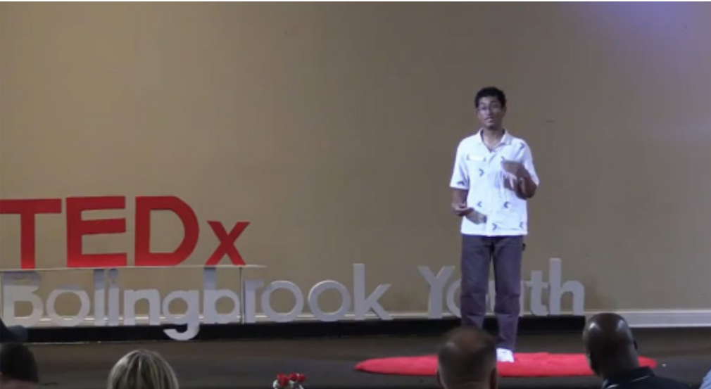 Neuqua junior Joshua Matthew speaking at last year's TEDxBolingbrook Youth event. Courtesy of TEDxBolingbrook Youth.